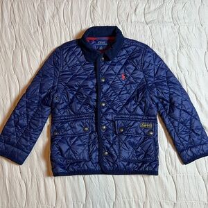 Ralph Lauren Polo Quilted Hooded Barn Jacket Kids Y2K Navy Blue size 5 Vintage